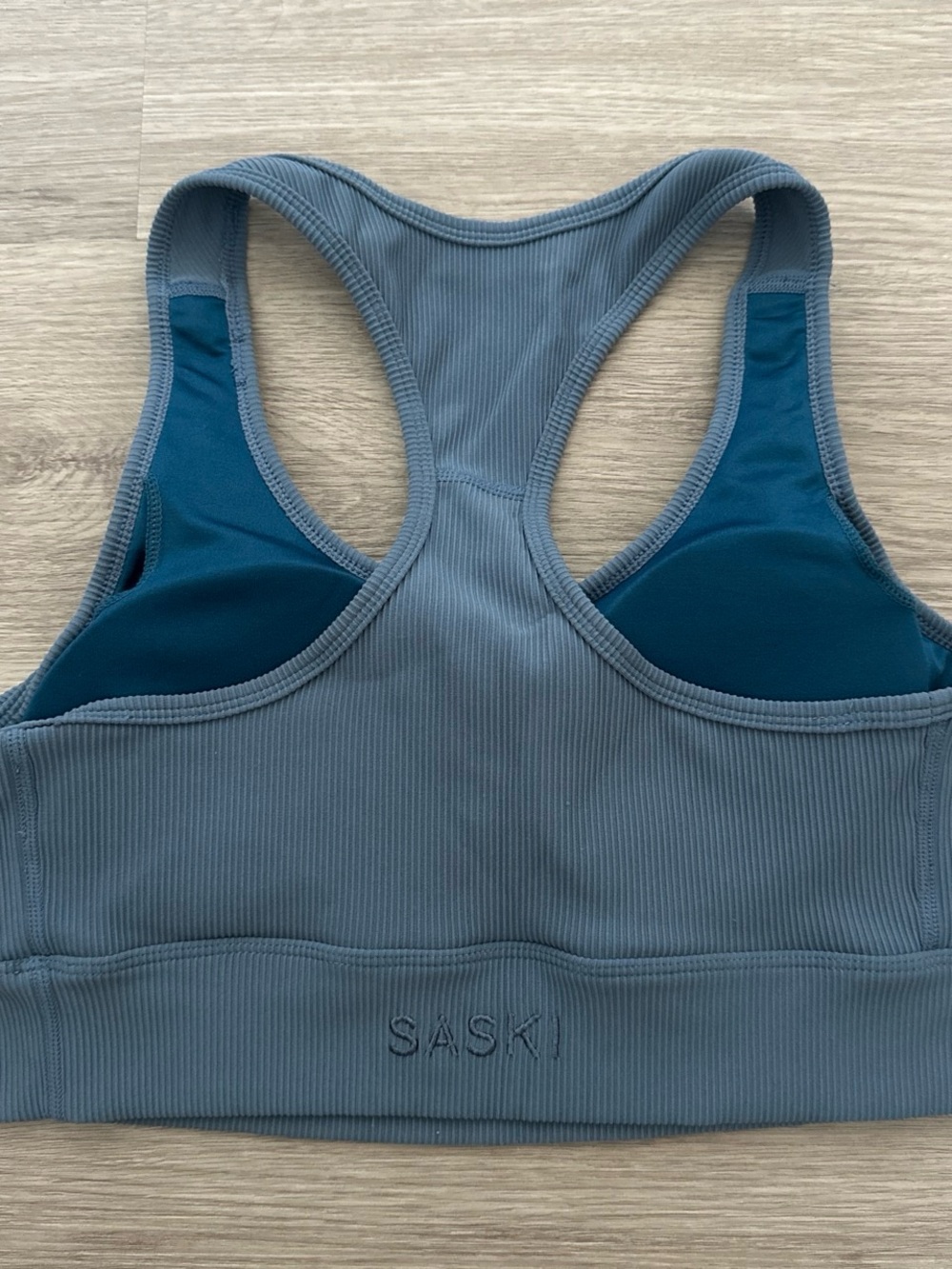 Saski Collection Ribbed Racerback Sports Bra - Slate Blue - Picture 2 of 3